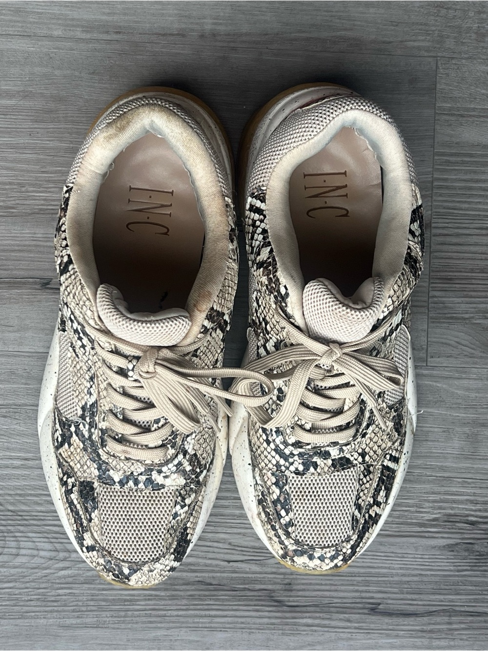 INC International Concepts Neutral Snake-Print Lace-Up Sneakers